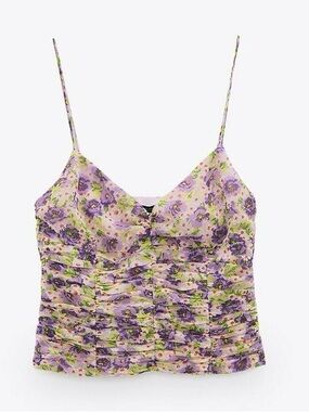 ZARA Ruched Floral Crop Tank Size XS